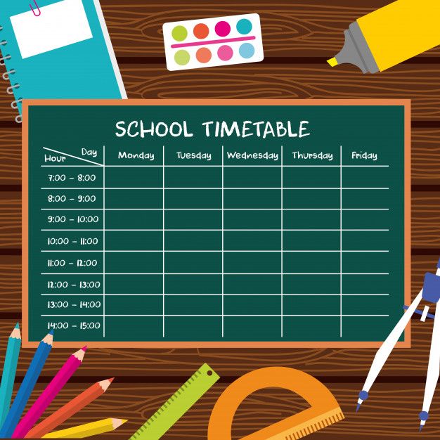 A printed school timetable pinned on a classroom notice board